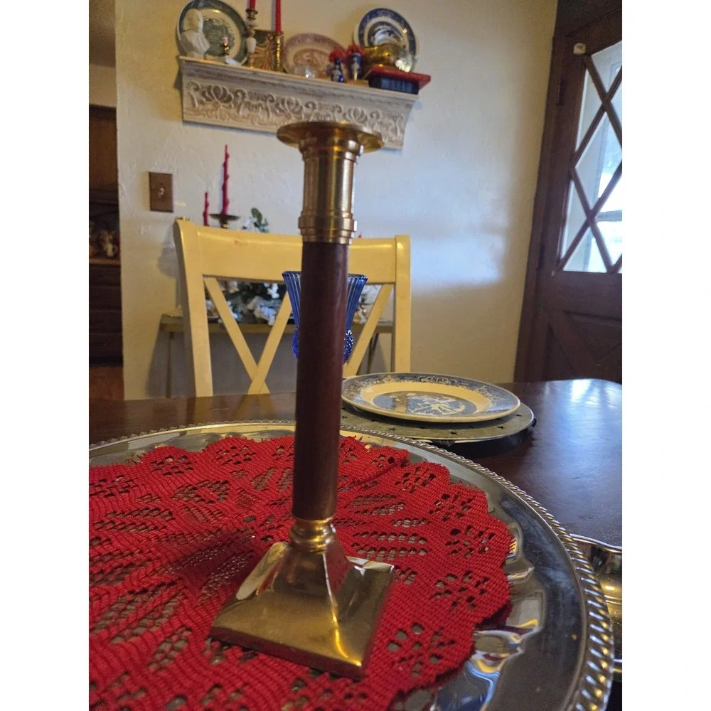vintage brass and wood candlestick